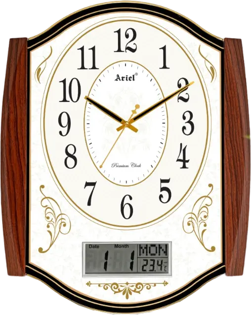 wall clock with date, day and temperature